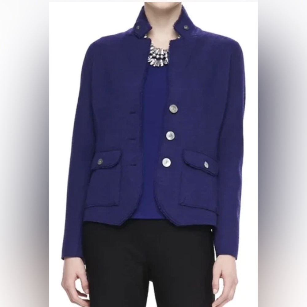 Eileen Fisher Felted Merino Wool Jacket Royal Violet Military Size M
